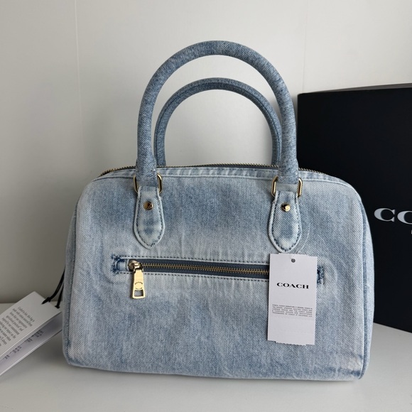 NWT Coach Rowan Satchel Bag In Loved Denim With Charms - Picture 5 of 13